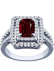 14K White Gold Cushion Cut Ruby Ring With Sidestones