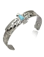 Jewelry: Silver Plated Vintage Tribal Southwest Eagle Faux Turquoise Zuni Navajo Aztec Cowgirl Bracelet Bangle Cuff