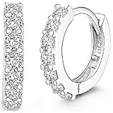 ANDI ROSE Fashion Jewelry 925 Sterling Silver Rhinestones Hoop Diamond Stud Earrings for Women (1061 Silver)