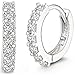 ANDI ROSE Fashion Jewelry 925 Sterling Silver Rhinestones Hoop Diamond Stud Earrings for Women (1061 Silver)