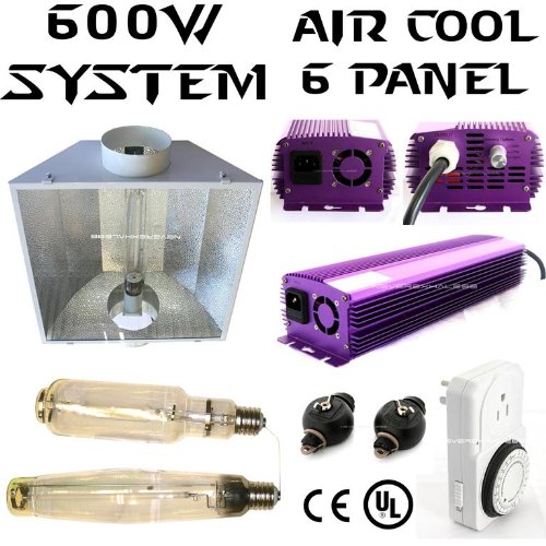 New Purple Apollo brand 600w Watt Digital Dimmable Ballast Hydroponic Grow Light System with Air Cool Reflector and Metal Halide(MH) and High Pressure Sodium(HPS) Light Bulbs, Cord + Yoyo Hanger