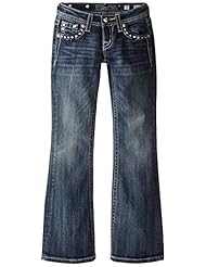 Apparel: Miss Me Big Girls Bootcut Jeans with Zip Back Pocket, Medium Dark, 10 - Miss Me Girls 7-16 Child Code