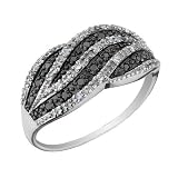 White and Black Diamond Ring 1/5 Carat (ctw) in 10K White Gold