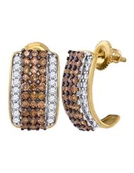 1.87 cttw 10k Yellow Gold J Hoop Earrings Cognac Diamond J Hoop Earrings (Real Diamonds: 1.87 cttw)