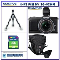 Olympus PEN E-P2 12.3MP Digital Camera w/ 14-42mm f/3.5-5.6 Micro Four Thirds Lens + Electronic View Finder + Travelers Package #1