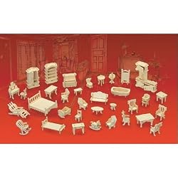 Doll House Furniture Set Woodcraft Construction Kit, 1/4 Scale