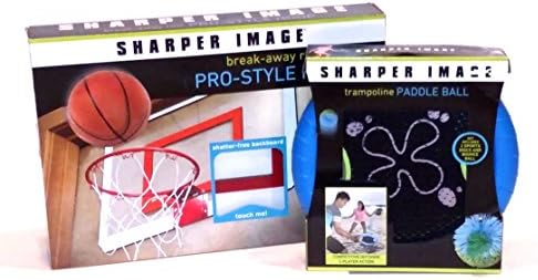 Sharper Image Activity bundle - Pro Style Basketball Hoop with Break-away Rim, Trampoline Paddle Ball