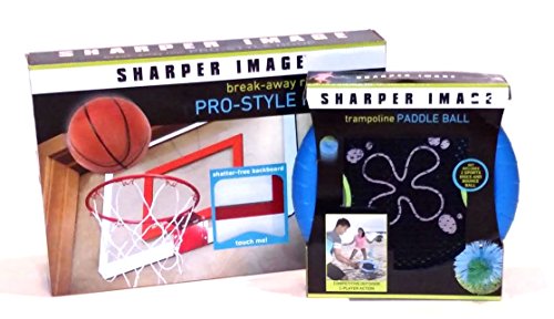 Sharper Image Activity bundle - Pro Style Basketball Hoop with Break-away Rim, Trampoline Paddle Ball