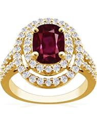 14K Yellow Gold Cushion Cut Ruby Ring With Sidestones