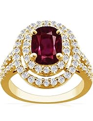 18K Yellow Gold Cushion Cut Ruby Ring With Sidestones