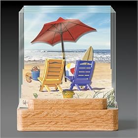 3-Dimensional glass Coaster set with wood holder ~ Beachy Keen ~ 4 Drink Coasters ~ code... by AbsorbaStone