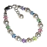 Sterling Silver Children's Bracelet for Girls with Freshwater Pearls & Pastel Crystals in Gift Box, 6-13 years