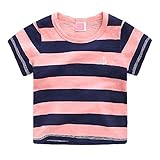 DACHMA 子ともストライプ Ｔ シャツ　白い95-130CM 2色選択可 (95cm, ピンク)