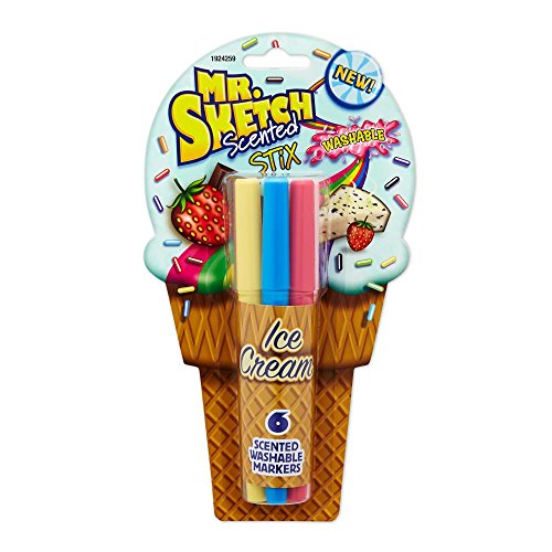 Mr. Sketch Stix Washable Scented Watercolor Markers, Fine-Tip, Set of 6, Ice Cream Colors (1924259)