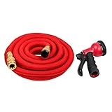 【改良版】伸びる ホース WEINAS　超強化素材 伸縮ホース　マジック ホース　3倍に伸びる 8パターン散水ノズル (5-15m　レッド)