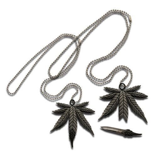 Fantasy Master FM-642 Hidden Neck Knife with Marijuana Zinc Alloy Emblem Handle