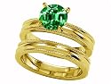 1.35 cttw Sterling Silver 14K Yellow Gold Plated Lab Created Round Emerald Engagement Wedding Set - Gold Plated Silver