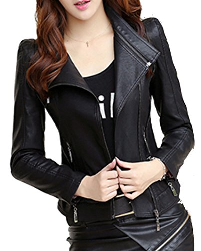 秋冬物 レディース レザー 長袖 ヤング ライダース ジッパー ジャケット 全3色 スリム カジュアル アウター 羽織 ブルゾン オリジナルアクセサリー付属 EVM0328