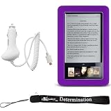 Slim High Quality Durable Silicone Skin Case Customer Made For Barnes & Noble Nook eBook Reader (Purple) + Includes a 4-Inch eBigvalue Determination Hand Strap + Easy Travel Car Charger