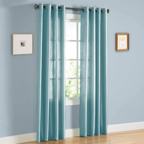 HLC.ME Pair of Light Blue Faux Silk Grommet Curtain Panels - 58