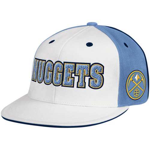 adidas Denver Nuggets White-Light Blue Chenille 210 Fitted Hat (Large/X-Large)