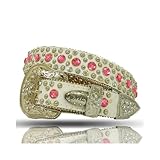 Atlas Apparel Leather Rhinestone Belt - BELTNH93WHTPNKKIDS - White - Kids