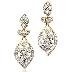 Graceful Glamour: Gold Vermeil Designer Style Dangling Earrings with CZ Diamond