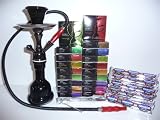 11 Inch Glass Hookah + 3 Boxes of Premium Hydro Shisha Flavors + 30 Premium Havana Charcoal + Tongs + All Rubber Garments. Great Mini Hookah That Hits Just Like a Big Hookah! Portable, Durable, and Strong! Fast and Easy to Setup, Use, Clean and Store. Will Fit in Most Cup Holders!! Ready to Use, Just Add Water and Foil! Save Tons of $$$ with This Listing! Hookah Will Last a Long Time!