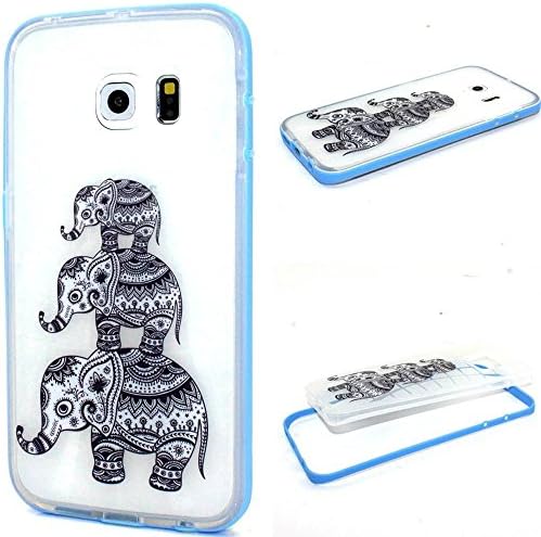 Galaxy S6 Edge Case, ArtMine [CLEAR SLIM HYBRID] Naked Shield TPU Back Panel Cover + Blue Hard Plastic Bumper Dual Layer Protective Crystal Clear Case for Samsung Galaxy S6 Edge(Cute Tribal Elephants)