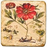 Wand Deko Fliese / Untersetzer Marmor Rote Blumen B