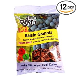 Oskri Raisin Granola, 3.53-Ounce Bags (Pack of 12)
