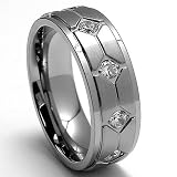 7MM Titanium Ring Wedding Band with Cubic Zirconia Sizes 7 to 12