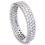 Sterling Silver Cubic Zirconia CZ 3 Row Eternity Wedding Ring