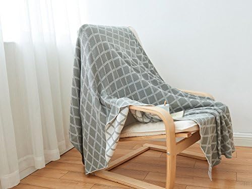 Jamemory 51'' x 63'' Black and White Plaids Cotton Knitted Toddlers Crib Bedding Reversible Swaddle Blankets Wrap Trow for Newborn (Diamonds pattern, grey)