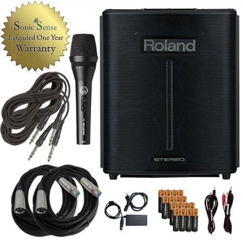 Roland-BA330 Battery Powered Portable PA System with AKG Microphone, (8) Cables, and (16) Duracell AA Batteries
