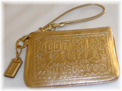 Coach Poppy Metallic Gold Leather Wristlet Style 44117