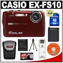 Casio Exilim EX-FS10 High Speed Digital Camera (Red) + 8GB Memory Card + Spare NP-60 Battery + Case + Cameta Bonus Accessory Kit