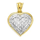 14K Two Tone Gold 1 ct. Princess and Baguette Cut Diamond Heart Pendant with Chain