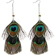 Gold Tone Chain Drop Peacock Feather Earrings