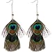 Gold Tone Chain Drop Peacock Feather Earrings
