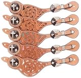 Premium Leather Floral Filigree Spur Straps w/Crosses Hardware
