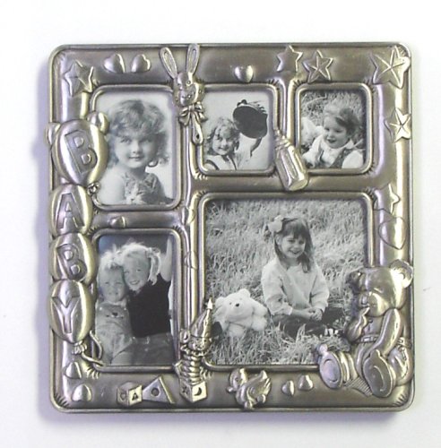 51Qiqw89QcL 5 Photo Collage Picture Frame with BABY on Balloons, Stuffed Teddy Bear, and Childrens Toys
