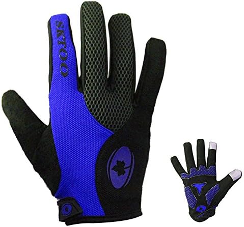 Kk 100 Professional Shockproof Cycling Gloves Silicone Autumn and Winter Outdoor Sports Full Finger Gloves (Blue-SK, medium)