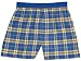 Adult Flannel Boxer Shorts Elastic Waist False Fly Royal Blue and Gold Plaid