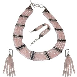 Silver Rosequartz Earrings and Necklace Mother's Day Gift Ideas (gnklcs388)