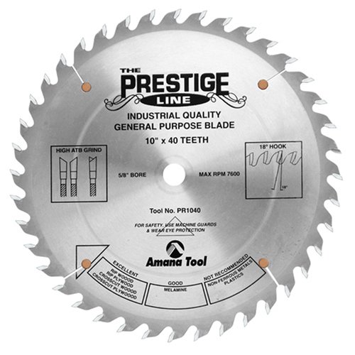 Amana Tool PR1040 Prestige General Purpose ATB 10-Inch x 40 Tooth 5/8-Inch Bore Saw Blade