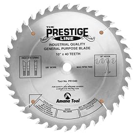 Amana Tool PR1040 10-Inch by 40-Tooth 5/8-Inch Prestige General Purpose ATB Bore Saw Blade