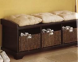 Coaster Entryway Bench with Storage Baskets and Cushions, Black