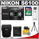 Nikon Coolpix S6100 16.0 MP Digital Camera (Black) with 4GB Card + Case + C ....