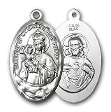 Sterling Silver Our Lady of Mount Carmel Pendant with Stainless Silver Heavy Curb Chain 24 inch